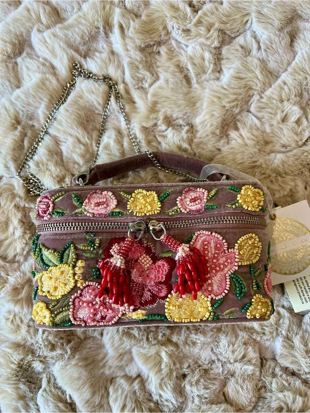 Embroidered Floral Beaded Crossbody Vanity Bag in Mauve NWT